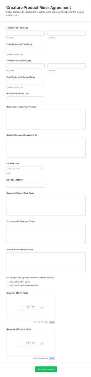 Creature Product Rider Agreement Form Template