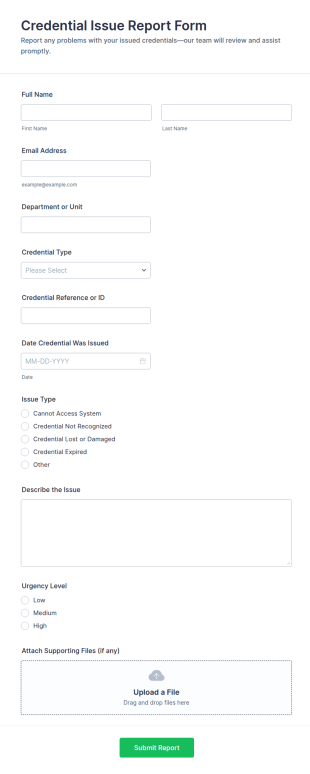 Credential Issue Report Form Template