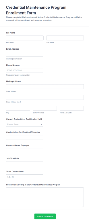 Credential Maintenance Program Enrollment Form Template