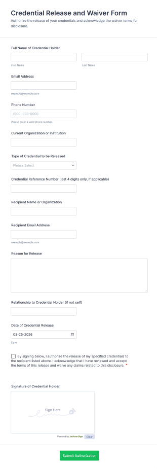 Credential Release And Waiver Form Template