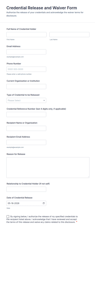 Credential Release And Waiver Form Template