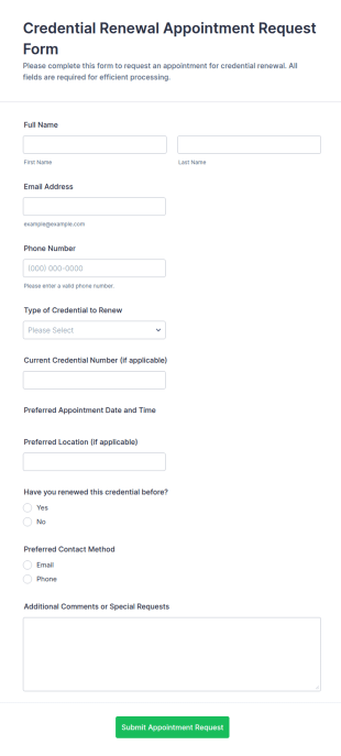 Credential Renewal Appointment Request Form Template