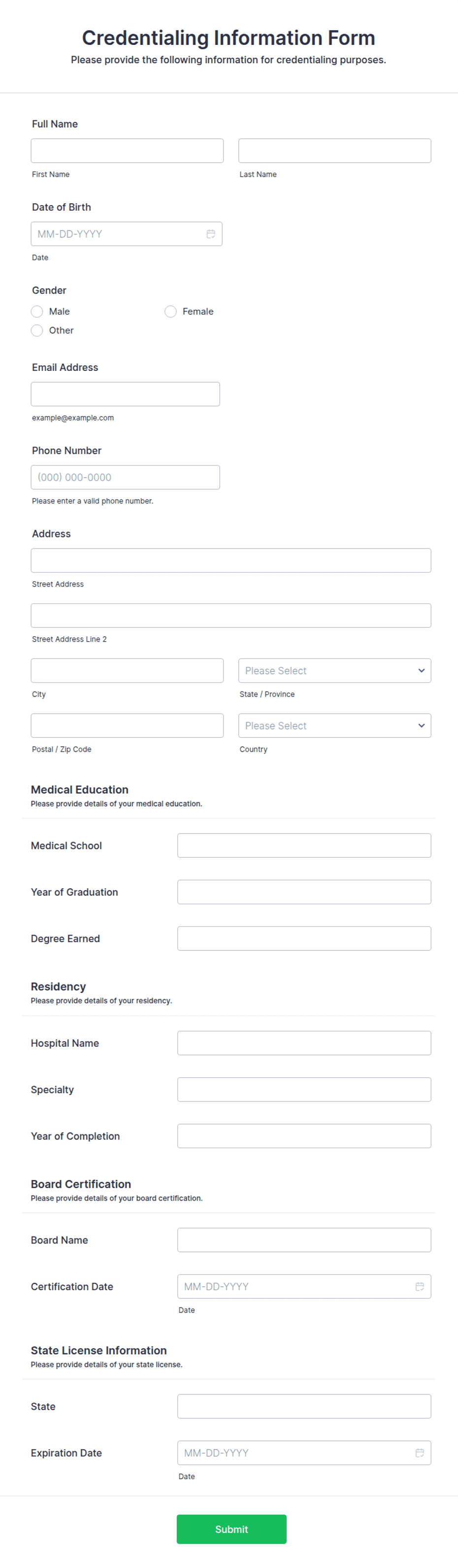 Credentialing Information Form Template | Jotform