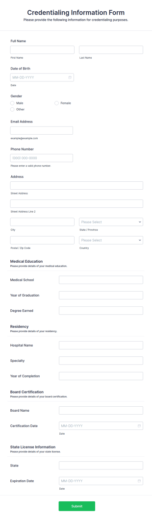 Credentialing Information Form Template