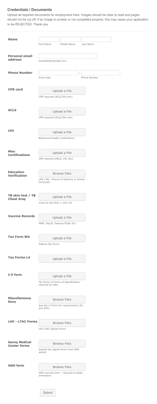Credentials Form Template