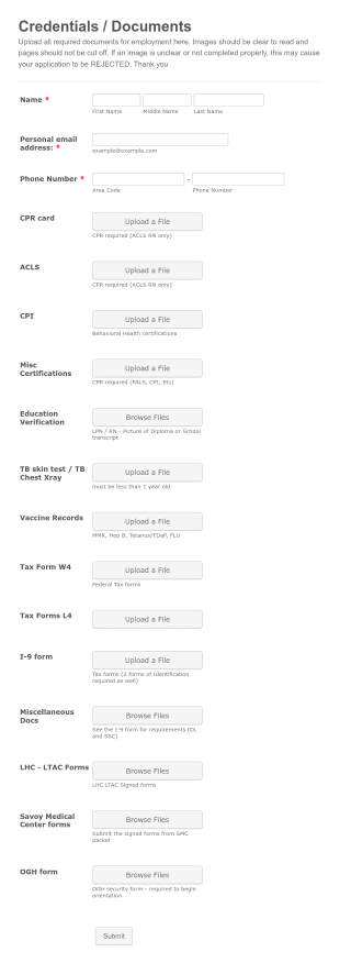 Credentials Form Template