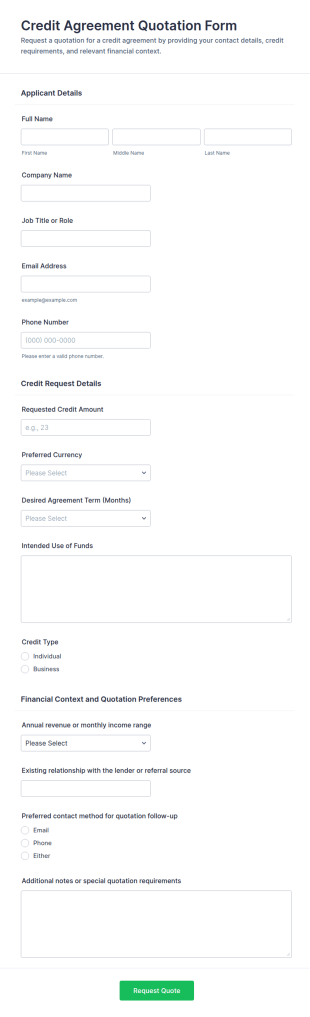 Credit Agreement Quotation Form Template