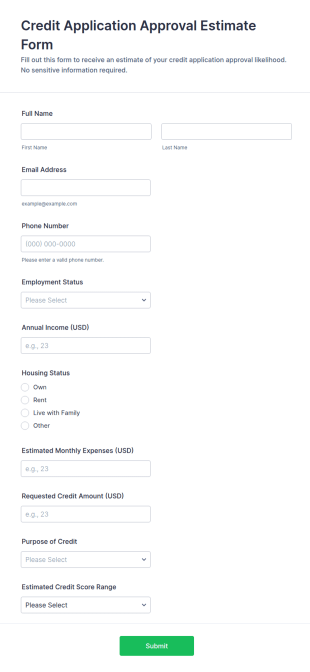 Credit Application Approval Estimate Form Template