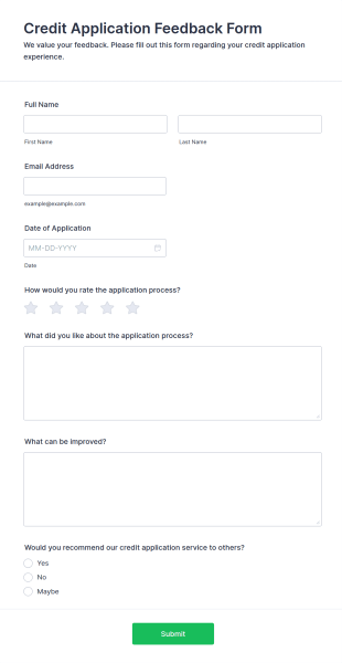 Credit Application Feedback Form Template