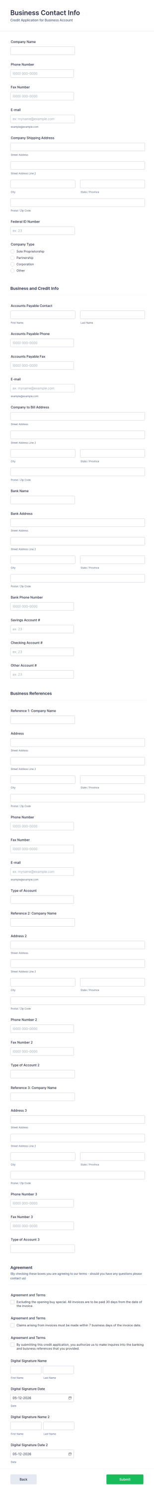 Small Business Credit Application Form Template