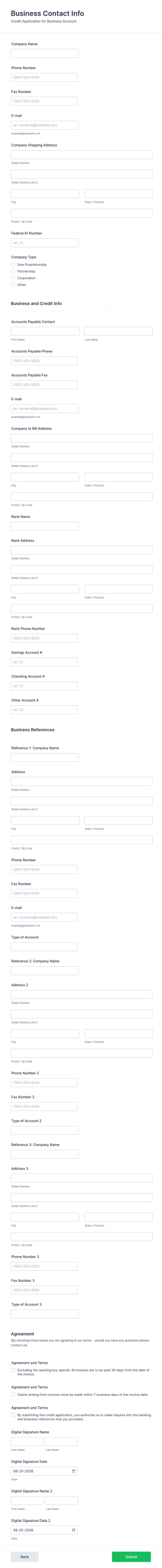 Small Business Credit Application Form Template