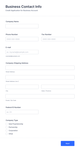 Small Business Credit Application Form Template