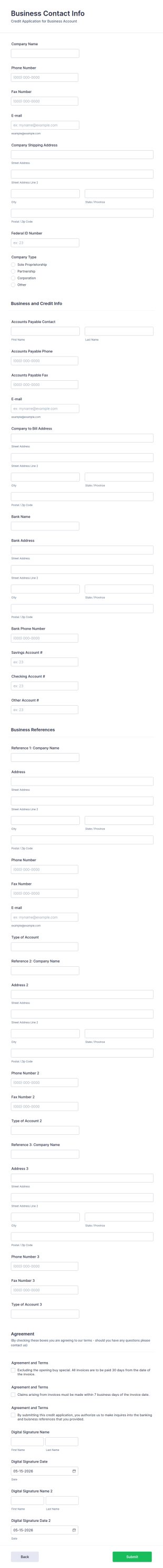 Small Business Credit Application Form Template