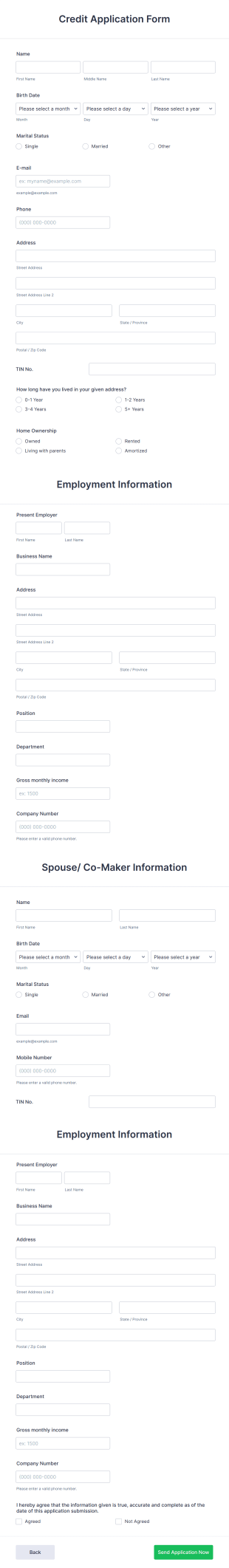 Credit Application Form Template