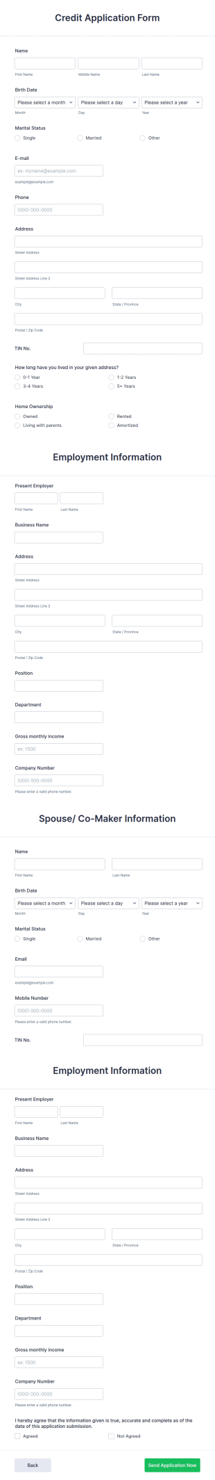 Credit Application Form Template
