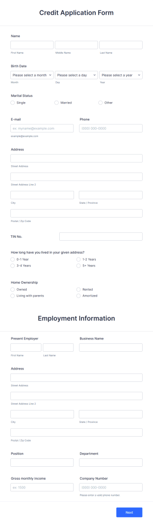 Credit Application Form Template