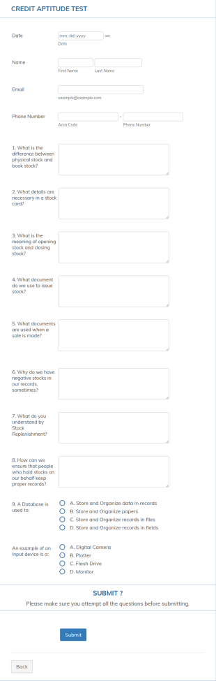 Credit Aptitude Test Form Template