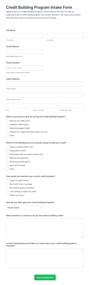 Credit Building Program Intake Form Template
