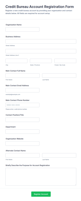Credit Bureau Account Registration Form Template