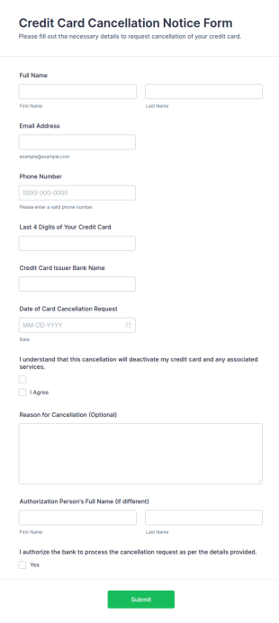 Credit Card Cancellation Notice Form Template