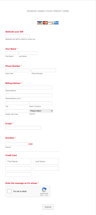Credit Card Donation Form Template