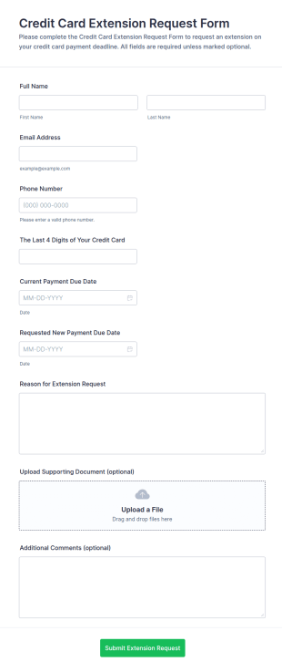 Credit Card Extension Request Form Template