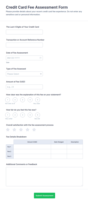 Credit Card Fee Assessment Form Template