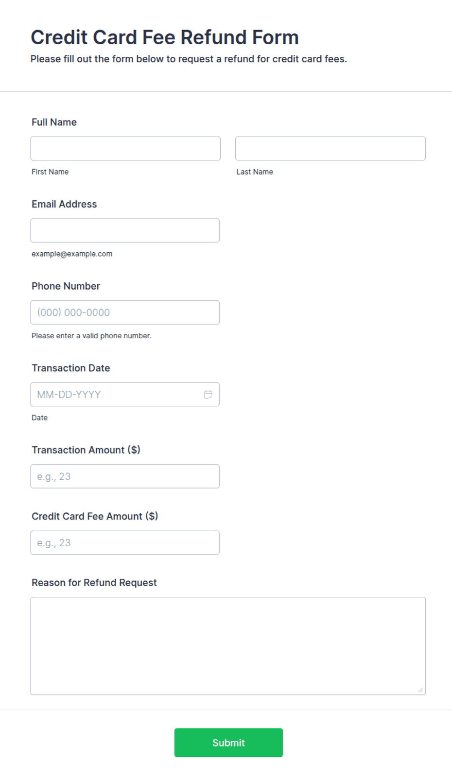 Credit Card Fee Refund Form Template | Jotform