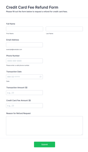 Credit Card Fee Refund Form Template