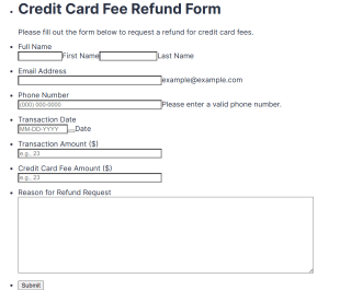 Credit Card Fee Refund Form Template