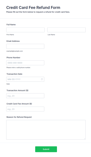 Credit Card Fee Refund Form Template