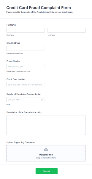 Credit Card Fraud Complaint Form Template