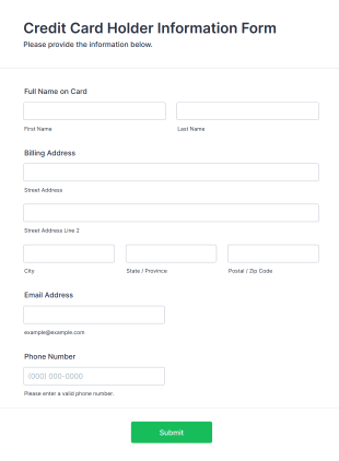 Credit Card Holder Information Form Template