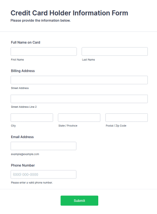 Credit Card Holder Information Form Template