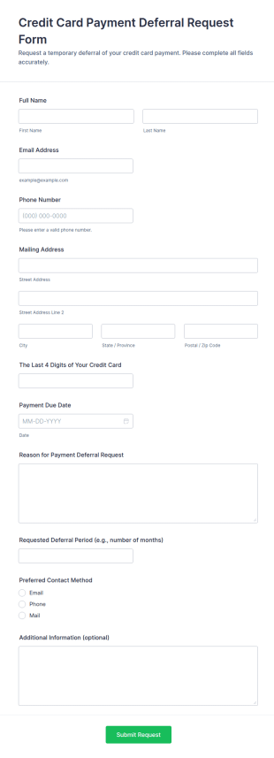 Credit Card Payment Deferral Request Form Template