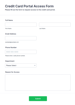 Credit Card Portal Access Form Template