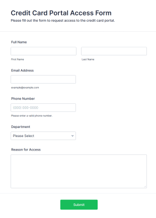 Credit Card Portal Access Form Form Template