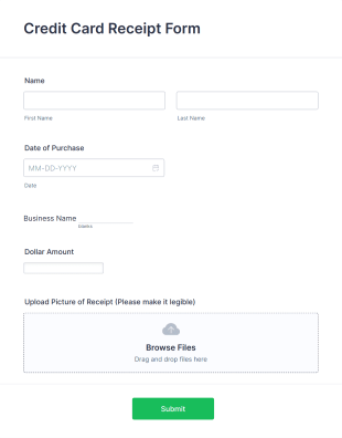 Credit Card Receipt Form Template