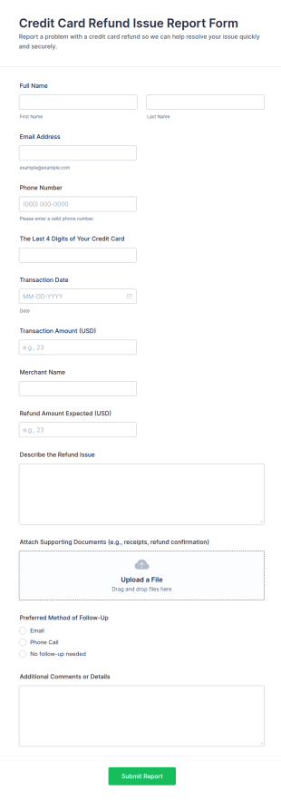 Credit Card Refund Issue Report Form Template