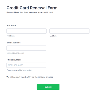 Credit Card Renewal Form Template