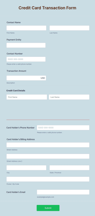 Credit Card Transaction Form Template