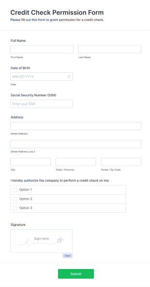 Credit Check Permission Form Form Template