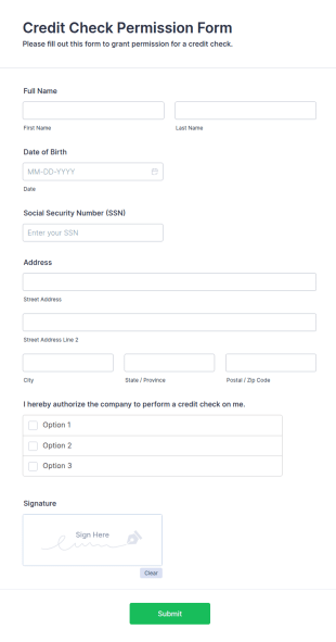 Credit Check Permission Form Template
