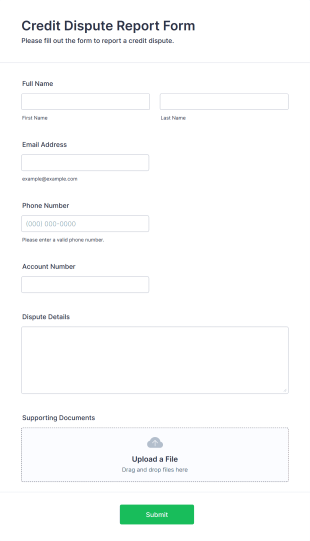 Credit Dispute Report Form Form Template