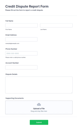 Credit Dispute Report Form Template