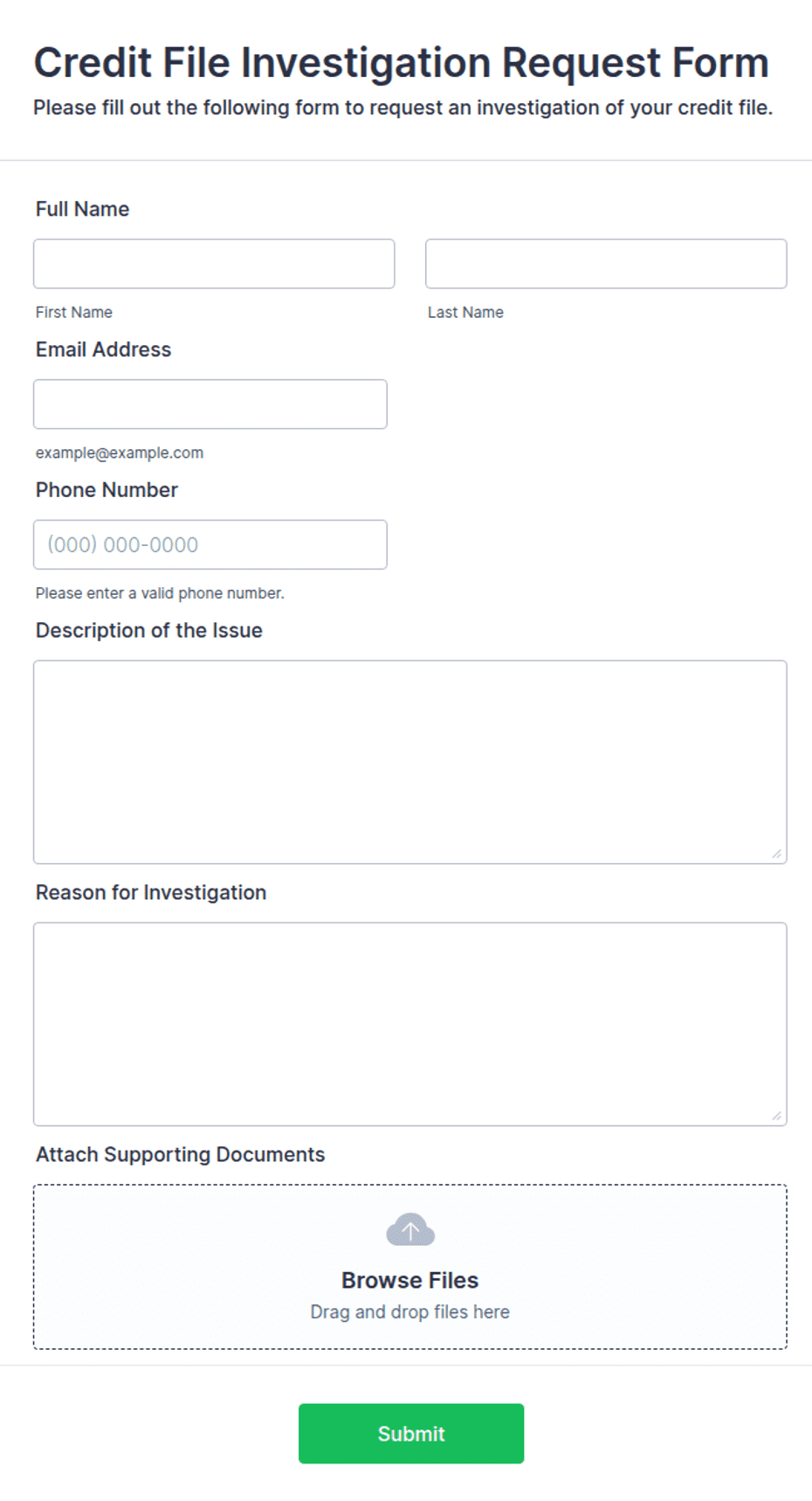 Investigation Requisation Form Credit File Investigation Request Form Template | Jotform