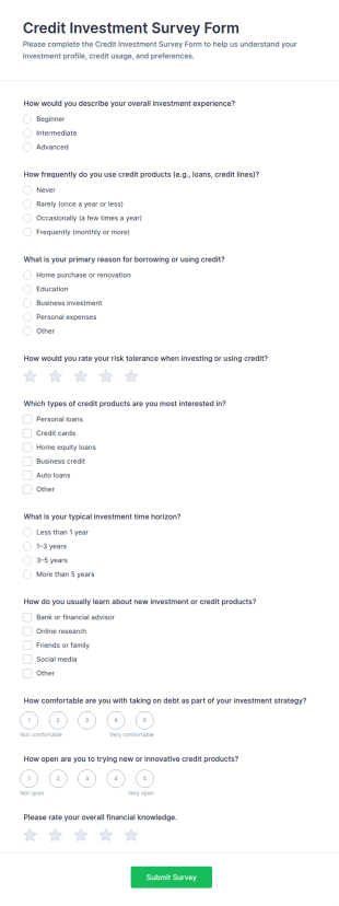 Credit Investment Survey Form Template