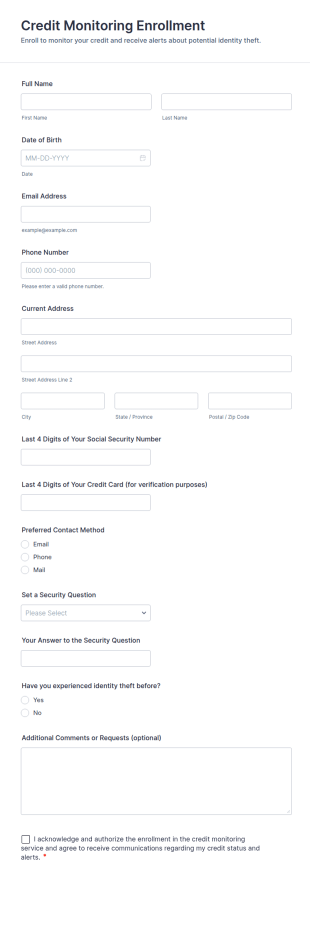 Credit Monitoring Enrollment Form Template