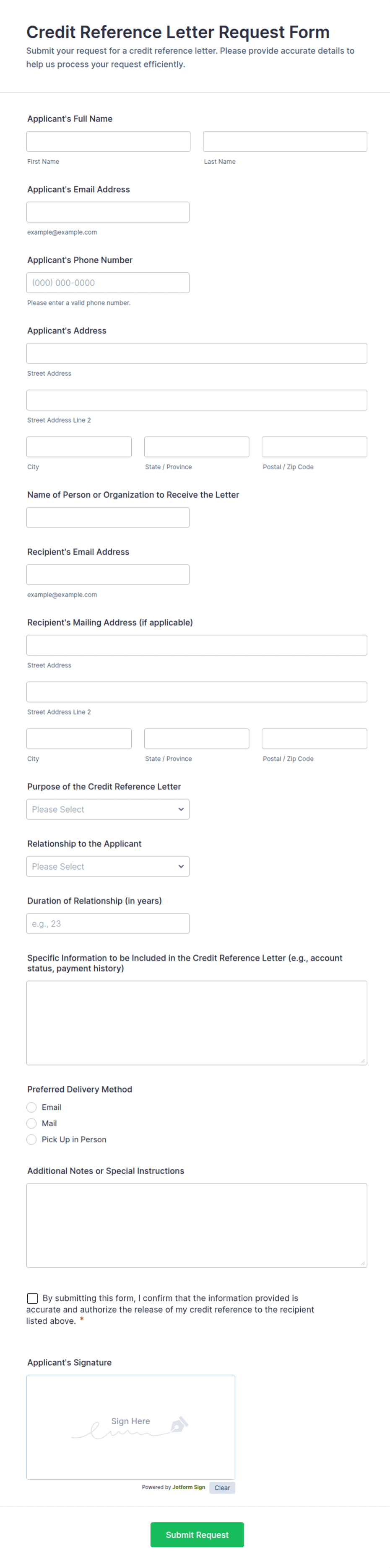 Generic Credit Reference Form.pdf Credit Reference Letter Request Form Template | Jotform