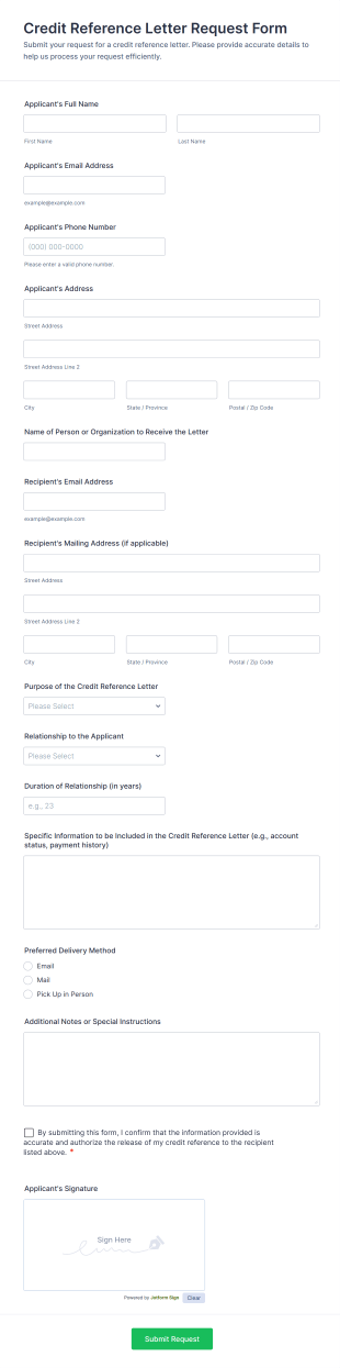 Credit Reference Letter Request Form Template